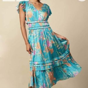 Current Air JASMINE FLUTTER SLEEVE PLEATED V NECK DRESS- MINT Size Small